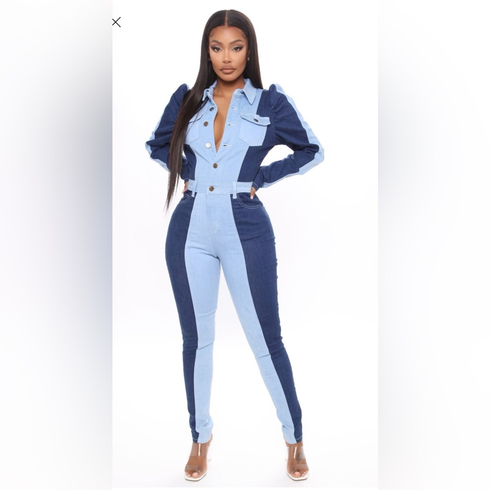 Matching SET - Jumpsuit & Hat 👒 - Fashion Nova Two-Tone Denim Jumpsuit